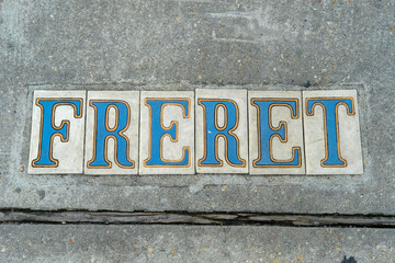 Traditional Freret Street Tile Inlay on Sidewalk in Uptown Neighborhood in New Orleans, Louisiana,...
