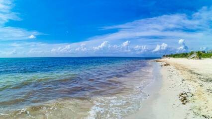 Tropical mexican beach clear turquoise water Playa del Carmen Mexico.
