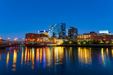 landscape night view of Boston waterfront