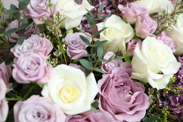 Beautiful fresh flowers as background, closeup. Floral decor