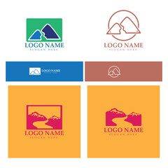 River mountain Logo vector icon illustration design template