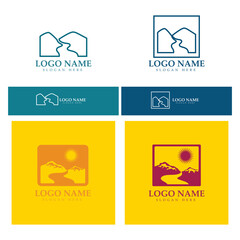 River mountain Logo vector icon illustration design template