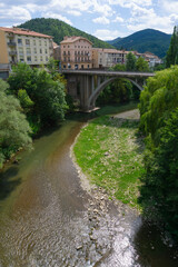 Bridge over a river in a town in Girona