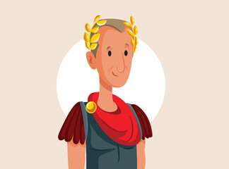 Roman Emperor Vector Wearing Laurel Wreath Cartoon Character. Funny portrait of a famous ruler from Ancient Rome
