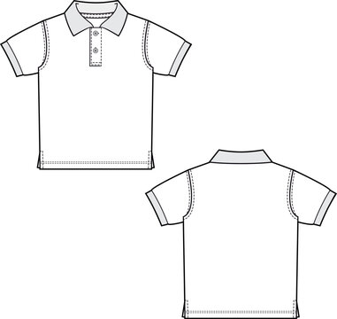 Boys  Polo Shirt Short Sleeve. Technical Drawing.
