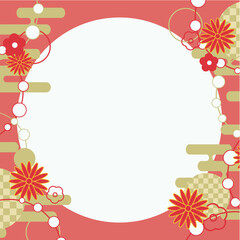 年賀素材　正方形　レトロ　赤