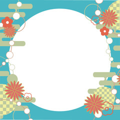 年賀素材　レトロ　水色　正方形フレーム