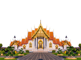 Naklejka premium Marble Temple of Bangkok, Thailand, Wat Benchamabophit, Bangkok, Amazing Thailand Tourist attractions in Marble Temple