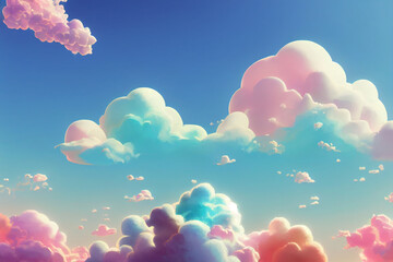 Obraz premium Sweet color fluffy cloud in animation style - Digital Generate Image