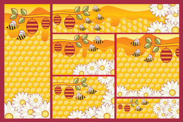 Honey bee template banner with honeycomb background. Useful for health drink banners from honey and social media