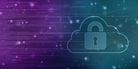 2d illustration of Cloud computing, Digital Cloud computing Concept background. Cyber technology, internet data storage, database and data server concept