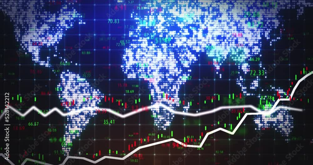 Aufkleber Finance, global and digital with a world, map or globe for tracking, data and information on a cloud computing dashboard. Ux, ui and interface for accounting, banking and international business