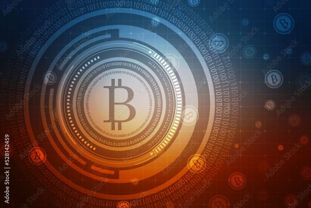 Poster global abstract bitcoin crypto currency blockchain technology world map background illustration