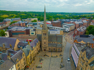 Durham Town Hall and St Nicolas' Church at Market Place in the historic city center of Durham,...