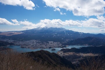 Clouds over Mount Fuji, looking down to the lake 