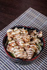 TERIYAKI DON, Chicken in teriyaki sauce, stewed with egg over rice.