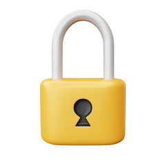 3d front view rendering cartoon style gold lock