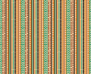Old ethnic seamless pattern. Vertical geometric stripes. Aztec and tribal motifs. Grunge texture. 
Pakistani illustration.