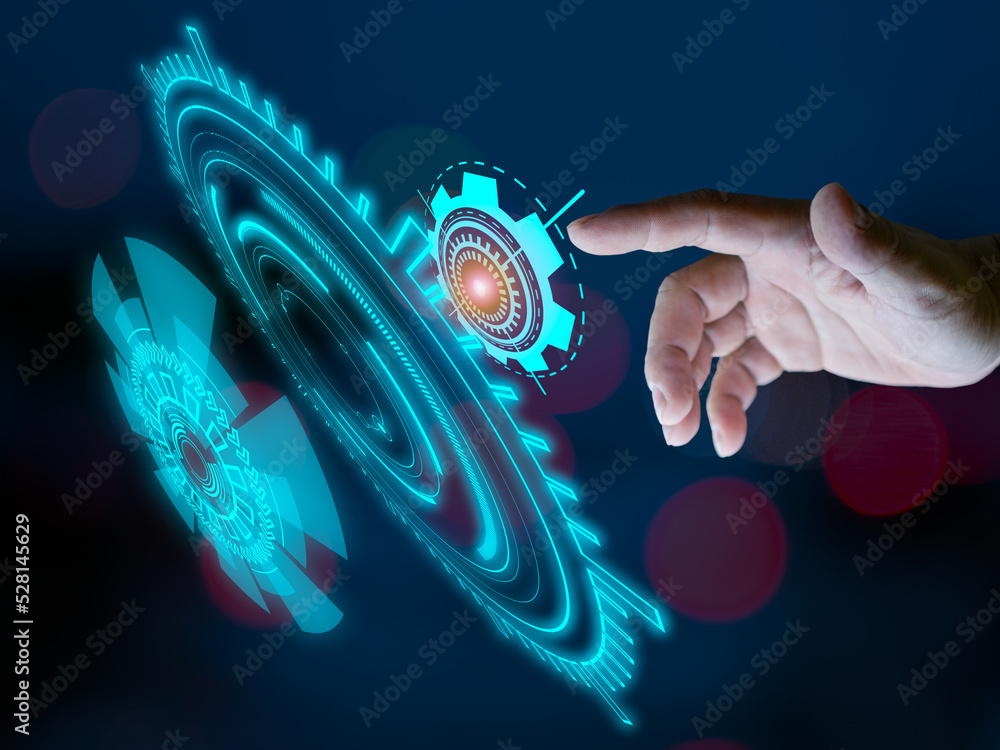 Poster fingers and touching the future interface technology the future of user experience. technology conce