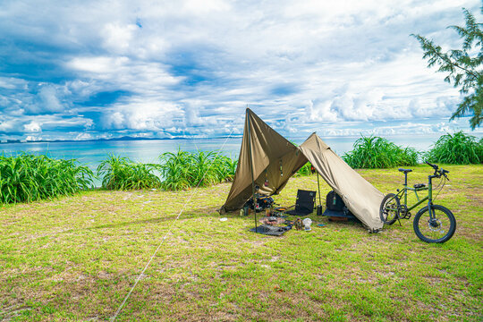 キャンプ 沖縄 海キャンプ 絶景キャンプ 自転車 ソロキャンプ