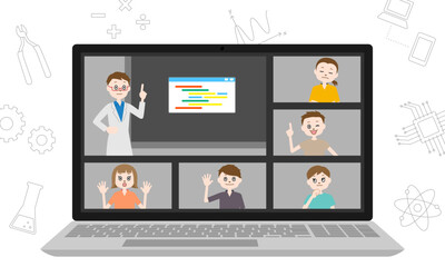 eラーニングを利用したSTEM教育のイラスト（ベクター）