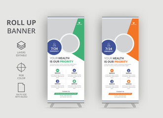 health care and medical roll up design, standee and banner template decoration for exhibition, Healthcare and medical roll up design,
