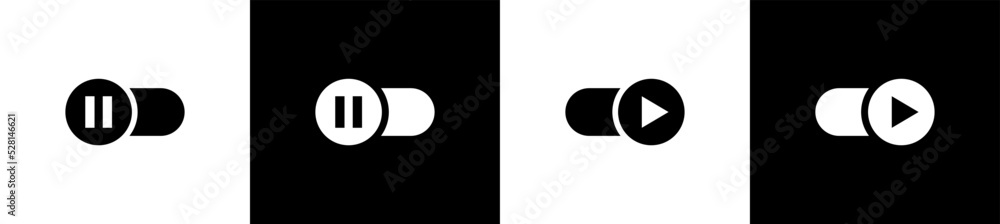 Poster play and pause icon. play and pause slider buttons. media play pause icons or sign symbol