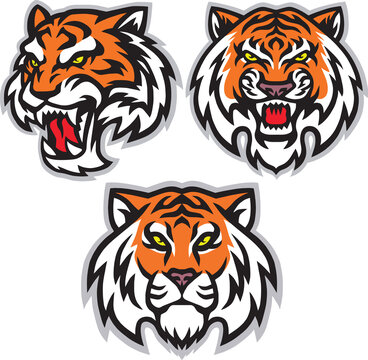 Tiger Head Logo Set Template Mascot Design Icon Premium Collection