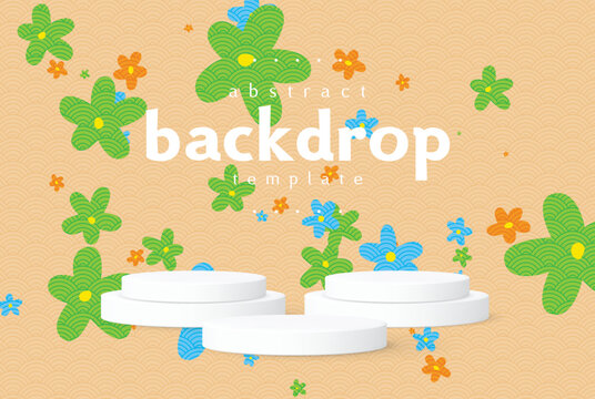 white podium with flower floting on cream background can use for poster advertisement brochure template food technology beauty product presentation pakage design vector eps.