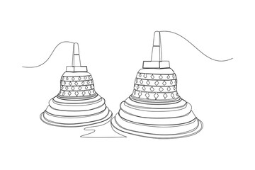 Continuous one line drawing Borobudur Temple in Indonesia. Landmark concept.  Single line draw design vector graphic illustration.