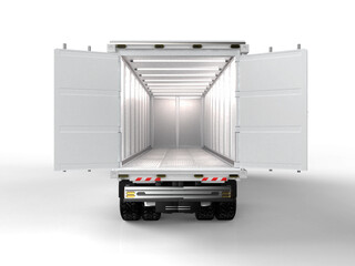 Logistic trailer truck or lorry with container opened on white background © phonlamaiphoto