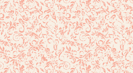 The seamless white lace fabric on a pink background. The subtle pattern of twigs and leaves. illustration