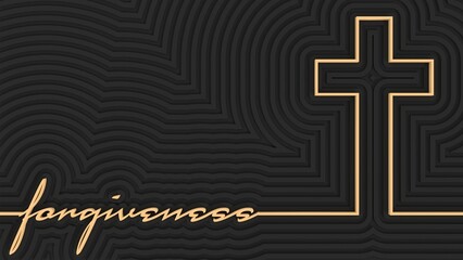 Cross and forgiveness word in thin lines style. 3D render - obrazy, fototapety, plakaty