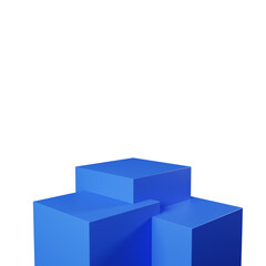 3d rendering realistic minimal 3 square blue podium geometric shape, good for product showcase