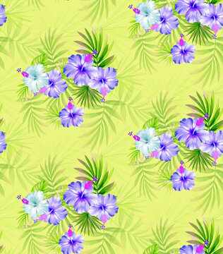 Digital Hibiscus Seamless Design Pattern