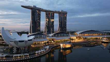 Marina Bay, Singapore - July 13, 2022: The Landmark Buildings and Tourist Attractions of Singapore