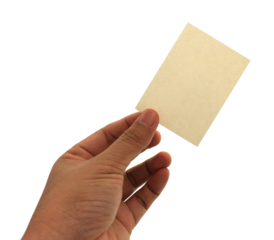 hand holding blank business name card on transparent background png file