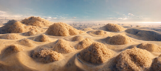 Close up view of beautiful sand dessert with blue sky landscape background