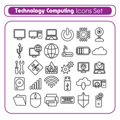 technology computing, maintenance, minimalist linear icons set