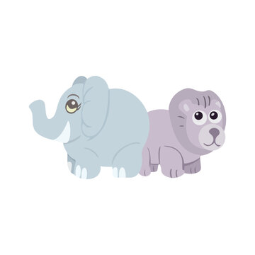 Cute elephant and lion semi flat color vector character. Toy doll. Simple cartoon style illustration for graphic design