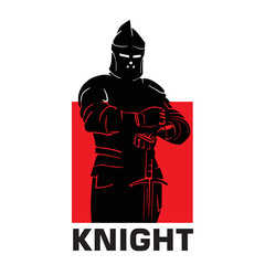 black knight logo, silhuette of brave warrior with iron jacket and helmet, vector illustrations
