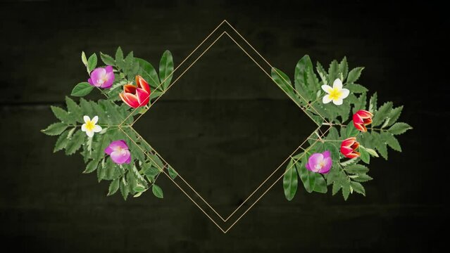 Diamond outline with flowers and foliage
