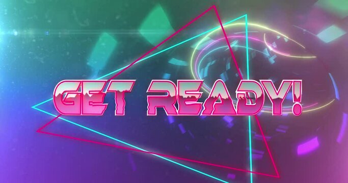 get ready video game screen over triangles and glowing neons