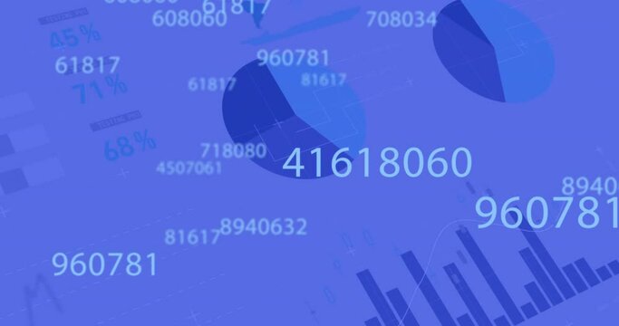Animation of digital interface with numbers changing, financial data processing and statistics