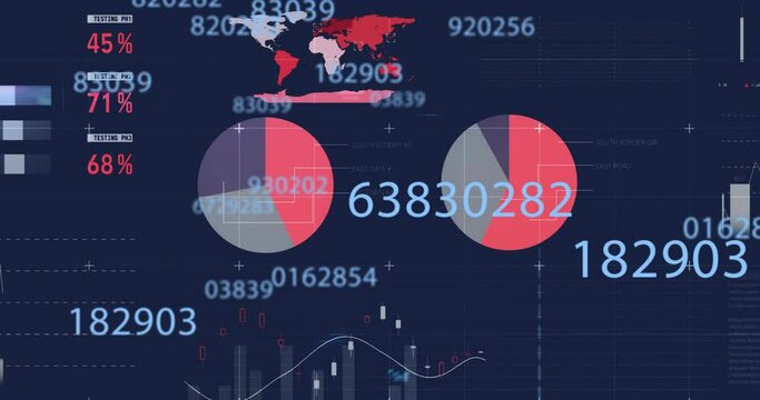 Animation of digital interface with numbers changing, financial data processing and statistics - Powered by Adobe