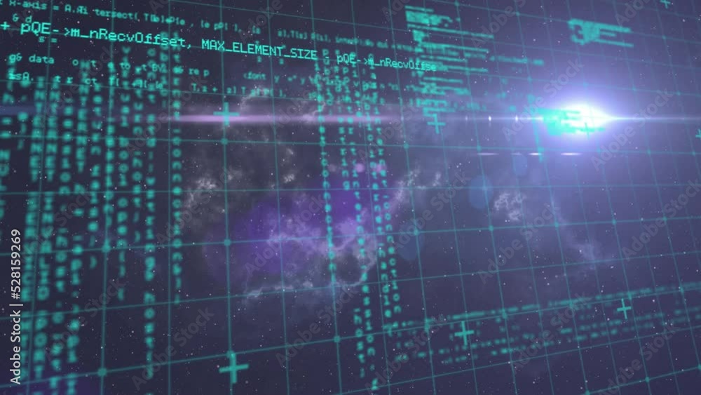Poster animation of digital data processing and recording in the background