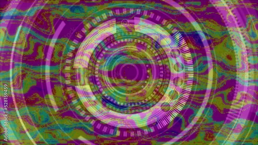 Poster animation of screen with scope scanning and glitch stripes in hypnotic motion in seamless loop
