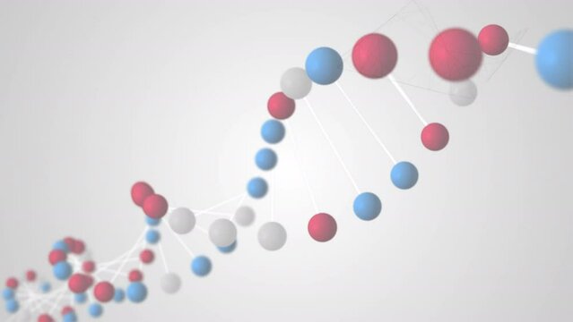 Animation of rotating 3d model dna strand, on white background