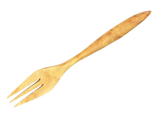 Wooden fork natural wood isolated on transparent background png file