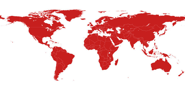 Red color world map against white background
